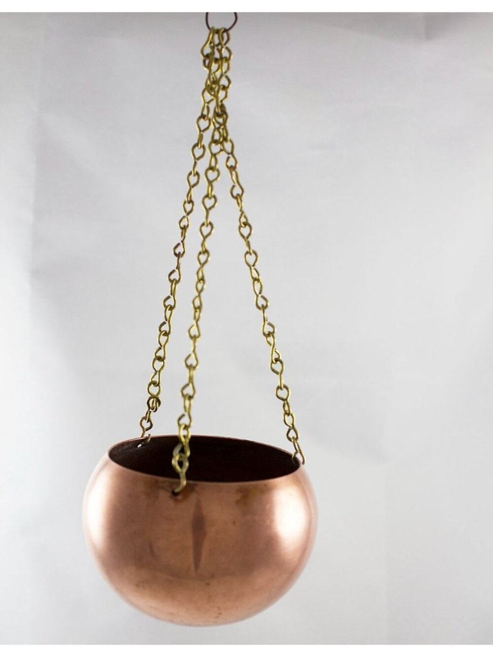 Vtg Coppercraft Guild Round Copper Hanging Planter with Brass Chains 1950's